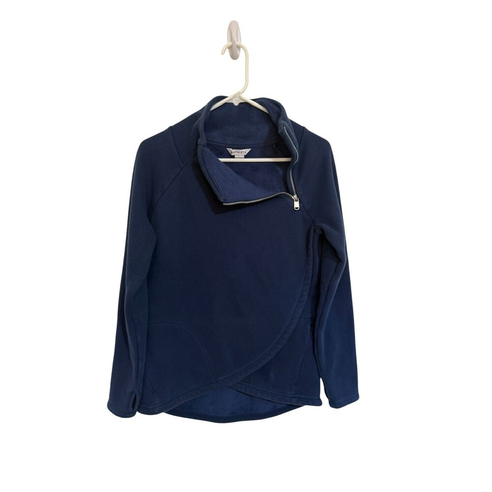 Athleta Sz XS Cozy Karma Asym Zipper Navy Blue Fleece Pullover Sweatshirt